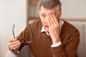 Brookfield man rubs his eye after experiencing symptoms of glaucoma Brookfield man rubs his eye after experiencing symptoms of glaucoma